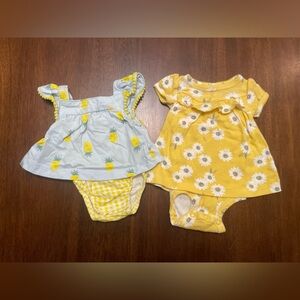 Newborn Baby Girl Summer Romper Bundle Yellow Floral Pineapple Outfit Set